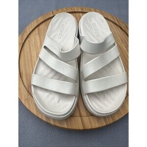 Crocs Getaway Strappy Sandals Womens Size 8 Cream Slip On Slides Beach